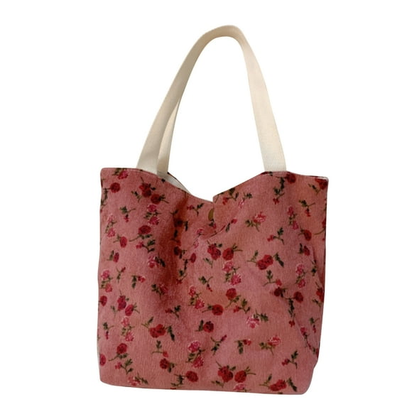 Ladies Tote Bag Flower Print Corduroy Handbag Fashion Beach Shopper Organizer