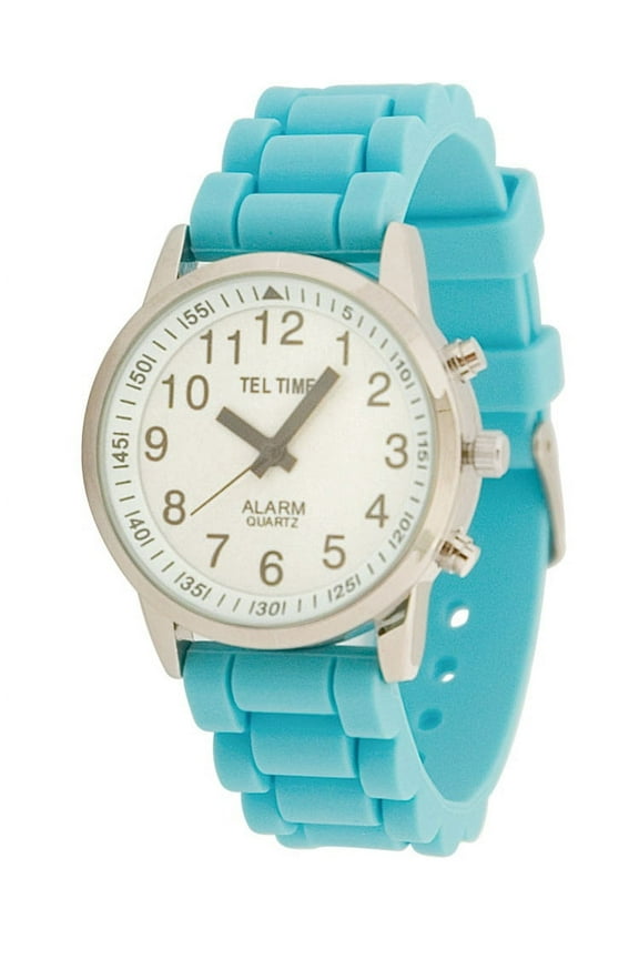 Ladies Touch Talking Watch- Large Face- Aqua Rubber Band- English