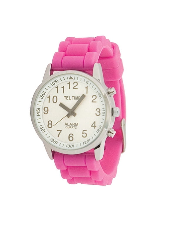 Ladies Touch Talking Watch- Large Face- Pink Rubber Band- Spanish