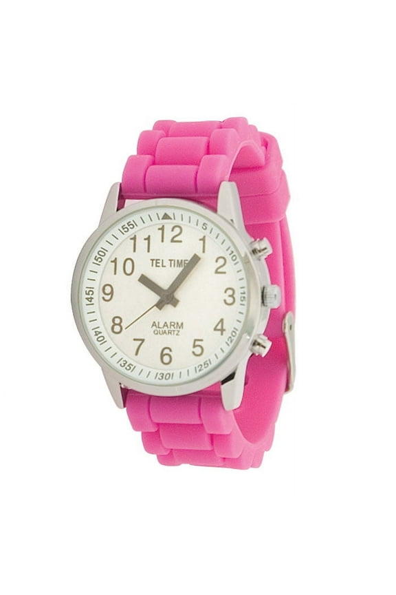 Ladies Touch Talking Watch- Large Face- Pink Rubber Band- Spanish