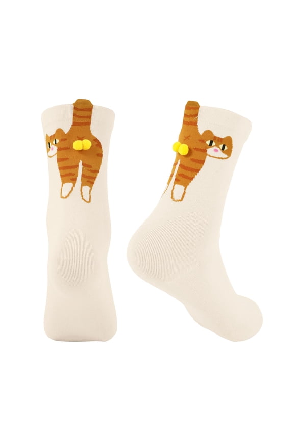 Ladies' Trendy 3D Long Tube Socks with Cute Ball Decorations - Personalized Fashion Mid-Calf Socks Featuring Eye-Catching 3D Accents for a Stylish Statement White