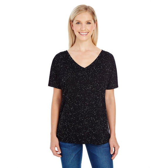 Ladies' Triblend Fleck Short-Sleeve V-Neck T-Shirt - BLACK FLECK - S