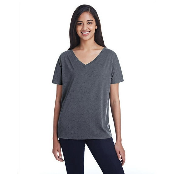 Ladies' Triblend Fleck Short-Sleeve V-Neck T-Shirt CHARCOAL FLECK M