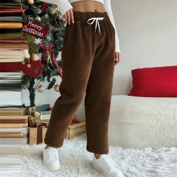 Ladies Trousers Fleece Womens Joggers Cargo Combat Jogging Bottoms Casual Elasticated Women Sweatpants with Pockets Tracksuit Pants Brown XL