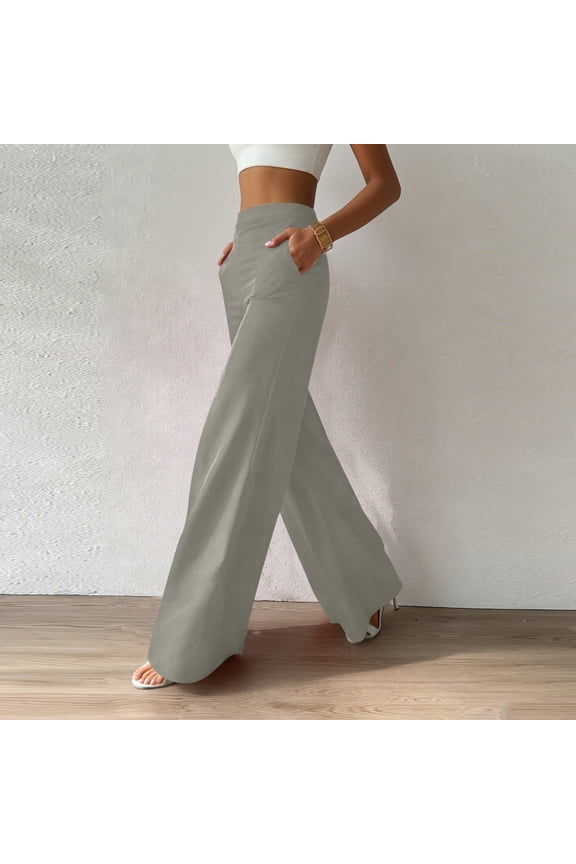 Ladies Trousers Trousers Wide Leg Yoga Pants Women High Waist Stretchy Dress Work Straight Athletic Long Trousers with Pockets Gray M