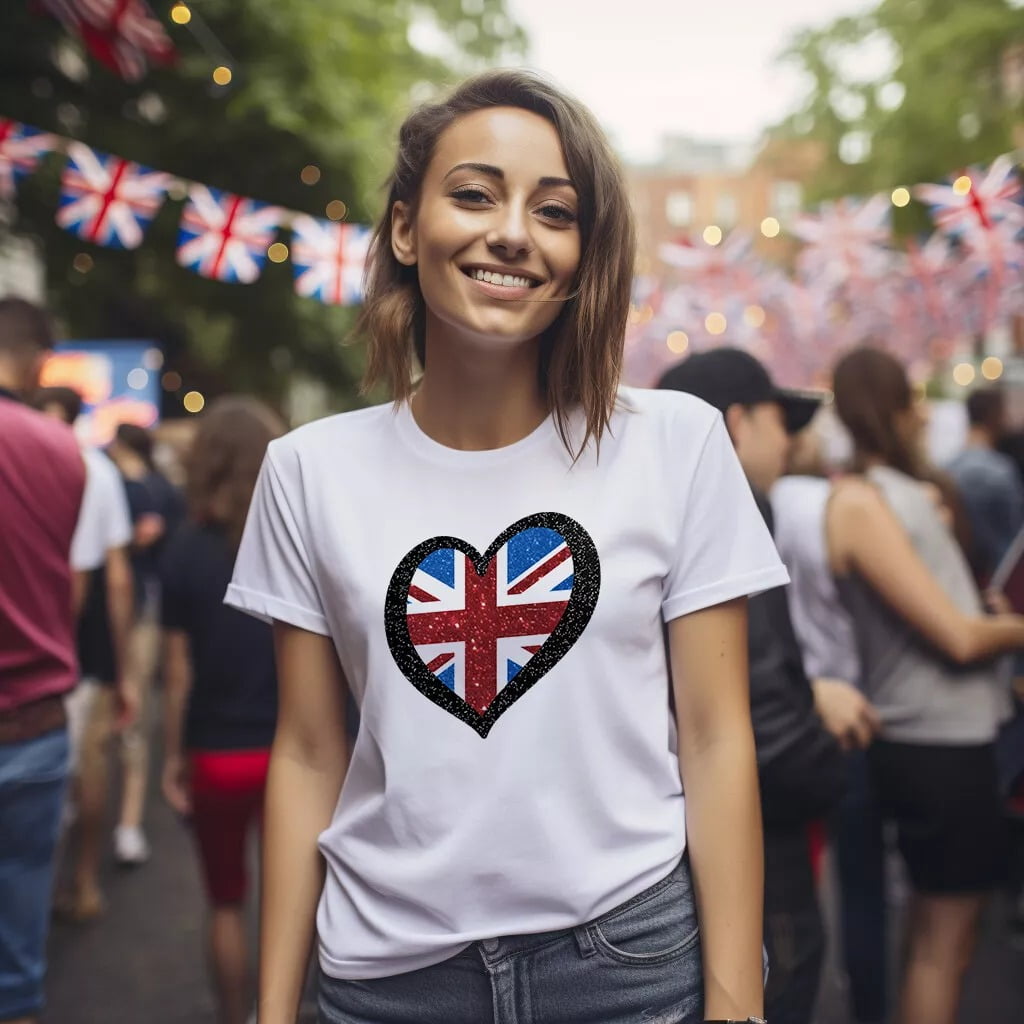 Ladies UK Glitter T Shirt Union Jack Song Contest 2024 Music Girlfriend