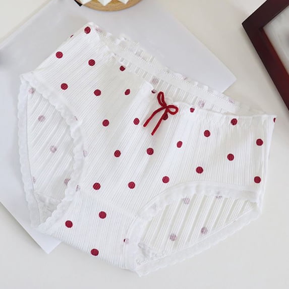 Ladies Underwear Panties Teen Girls High Waisted Cotton Briefs, Women's Soft Comfortable Underwear Cute Print Stretchy Breathable Panties White XL