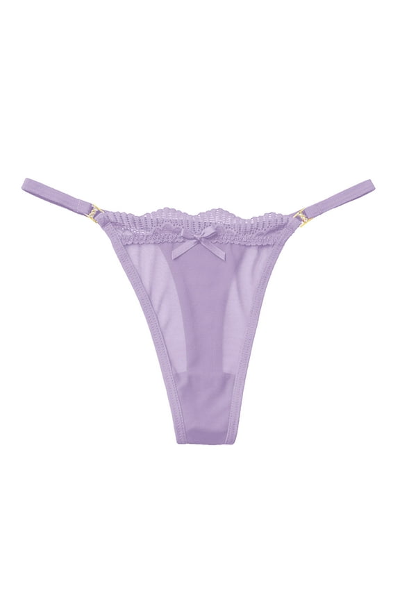 Ladies Underwear Panties - Women Bow Knot Panties Mesh Full Sheer Lace Seamless Thong Panties, Seamless Underwear for Women,Color: Purple Size: M