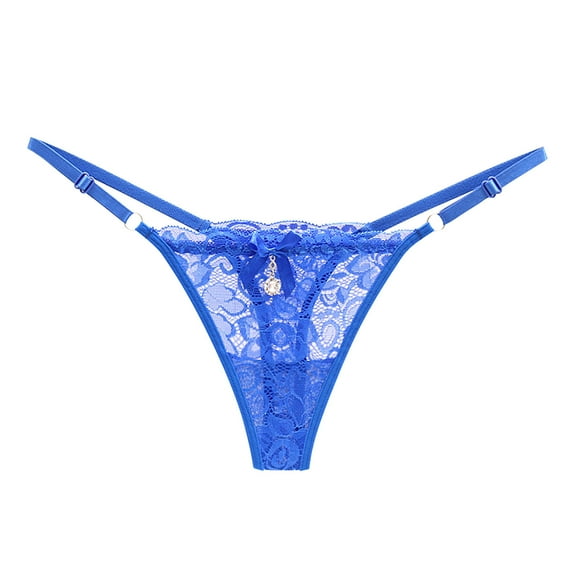 Ladies Underwear Panties - Women Sheer Lace Thong Adjustable Waist Bow Mesh Seamless Panties, Seamless Underwear for Women,Color: Blue Size: One Size