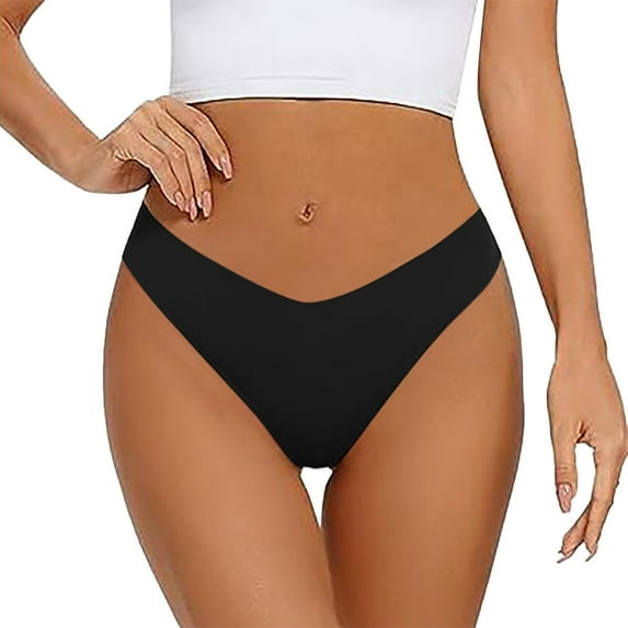 Ladies Underwear Panties - Women's Low Waisted Ice Silk Seamless Crotch Breathable T Shaped Large Underwear, Seamless Underwear for Women,Color: Black Size: M