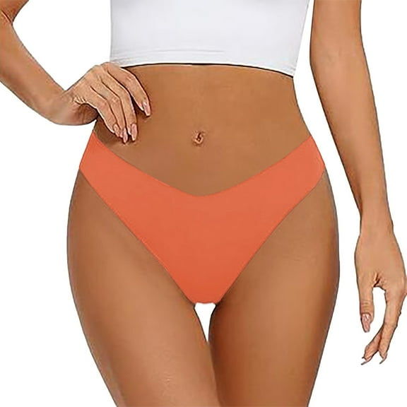 Ladies Underwear Panties - Women's Low Waisted Ice Silk Seamless Crotch Breathable T Shaped Large Underwear, Seamless Underwear for Women,Color: Orange Size: S