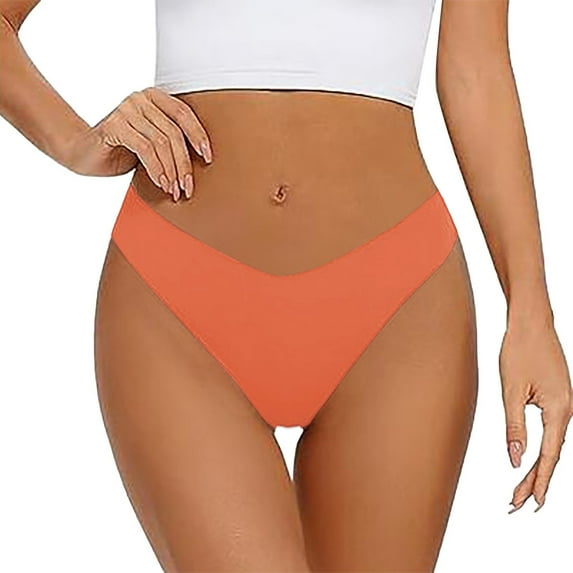 Ladies Underwear Panties - Women's Low Waisted Ice Silk Seamless Crotch Breathable T Shaped Large Underwear, Seamless Underwear for Women,Color: Orange Size: XL
