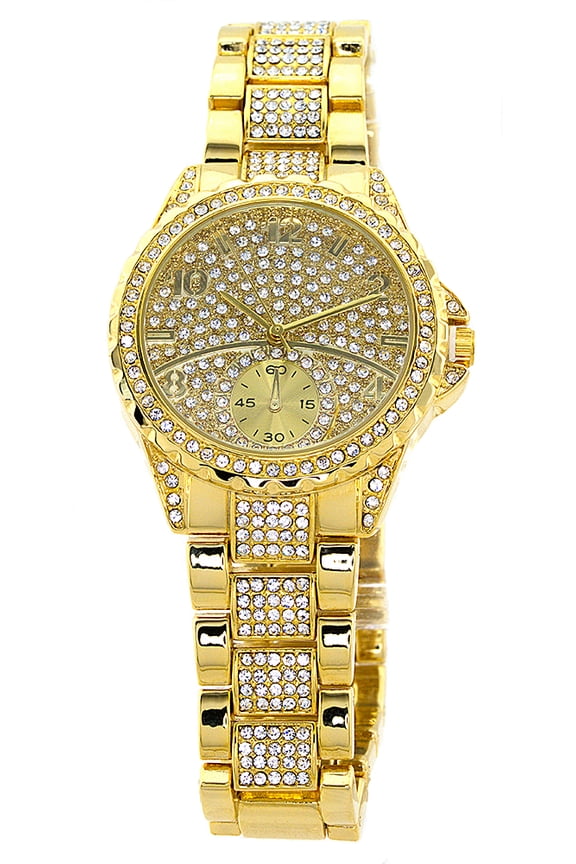 Ladies & Unisex Gold-Tone CZ Clubbing Watch 38mm 11mm thick.