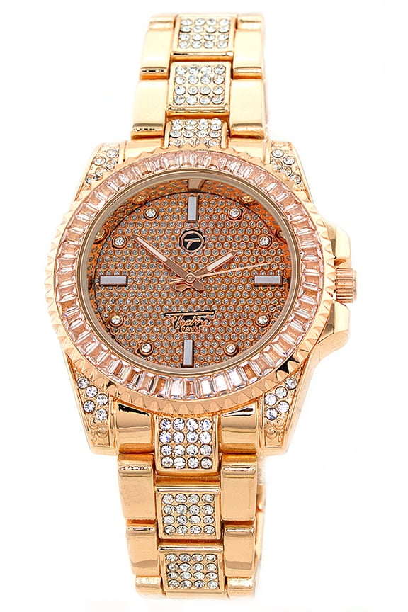 Ladies / Unisex Rose Gold Tone CZ Clubbing Watch 40mm 11mm thick case.