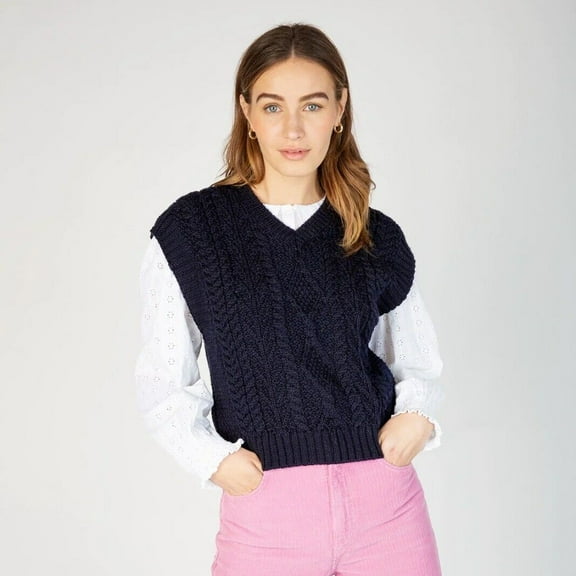 Ladies V-Neck Diamond Vest, Navy Made By IrelandsEye - Size Medium