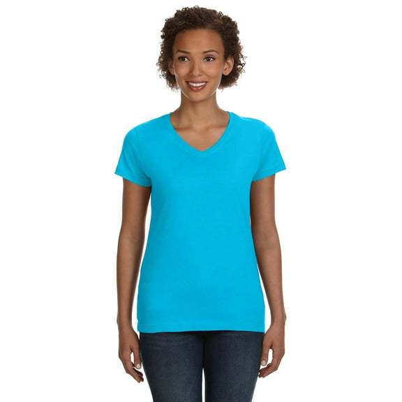 Ladies' V-Neck Fine Jersey T-Shirt - AQUA - L