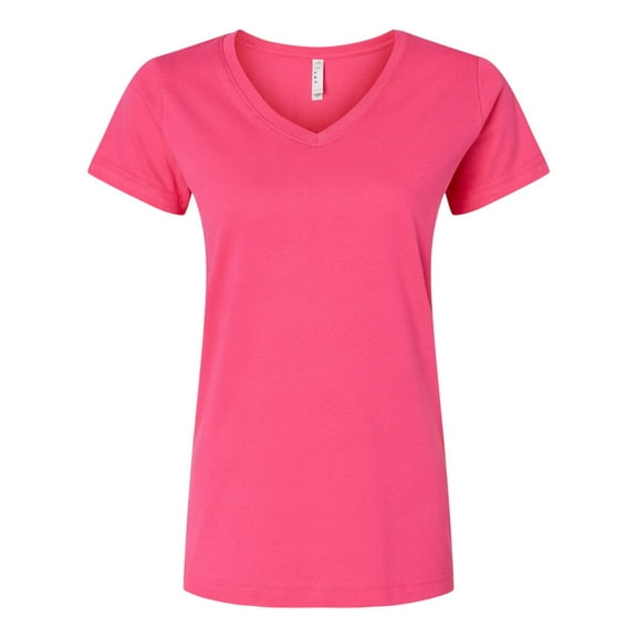 Ladies' V-Neck Fine Jersey T-Shirt - HOT PINK - L