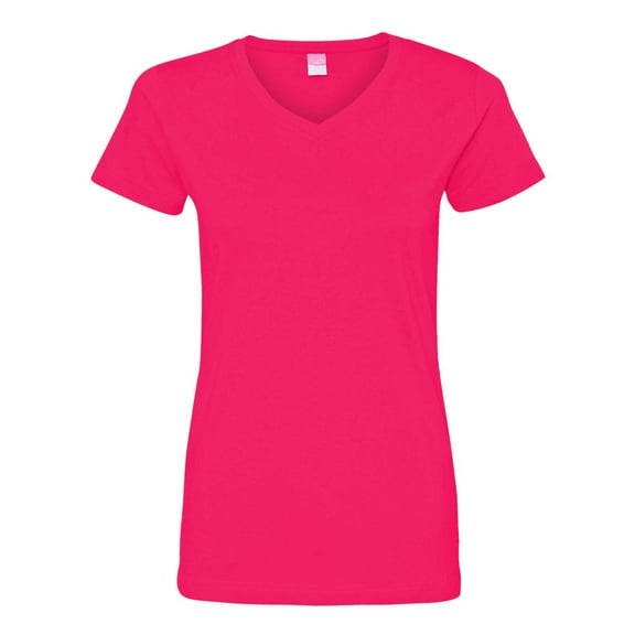 Ladies' V-Neck Fine Jersey T-Shirt - HOT PINK - M