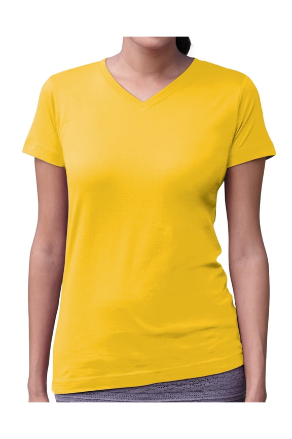 Ladies' V-Neck Fine Jersey T-Shirt YELLOW M