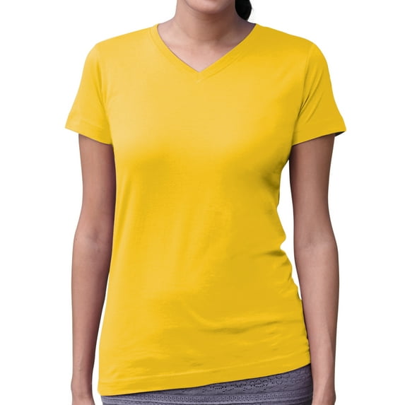 Ladies' V-Neck Fine Jersey T-Shirt YELLOW M