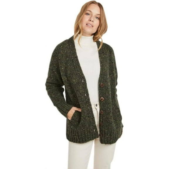 Ladies V-Neck Irish Wool Cardigan Made By Aran Woollen Mills