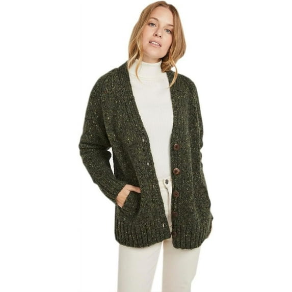 Ladies V-Neck Irish Wool Cardigan Made By Aran Woollen Mills