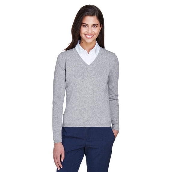 Ladies' V-Neck Sweater - GREY HEATHER - 2XL