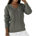 thumbnail image 1 of Ladies V Neck Sweaters, Trendy Cable Knit Plain Sweater Long Sleeve Warm Comfy Pullover Tops Casual Lightweight (Large, Gray), 1 of 6
