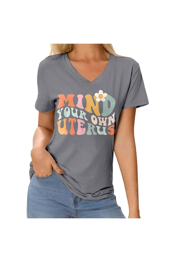 Ladies V NeckPrinted Short Sleeve T Shirt Casual Style Summer Top Fashion Womens T Shirt Spandex Long Sleeve Shirt Stretch Tee Womens Short Sleeve Tops Juniors Graphic Tops Women's Long Sleeve Shirts