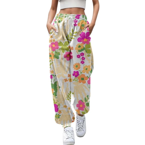 Ladies' Versatile And Fashionable Printed Casual Drawstring Pants