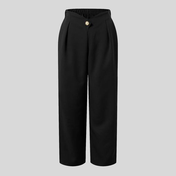 Ladies' Versatile Casual Wide Leg Trousers With Large Buttons For Commuting