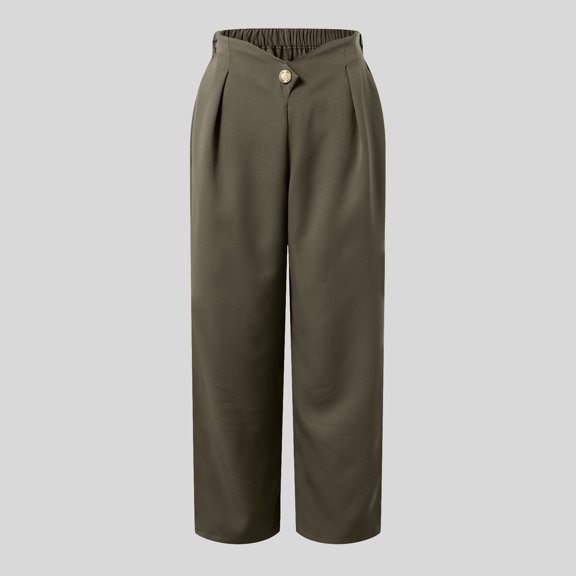 Ladies' Versatile Casual Wide Leg Trousers With Large Buttons For Commuting