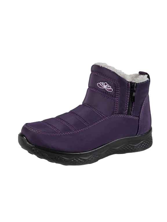 Ladies Versatile Fleece Lined Snow Boots, Thick Sole Side Zip Warm Comfortable Plus Size Fall Winter