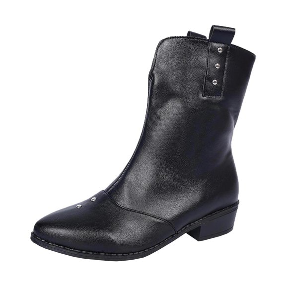 Ladies Versatile Plus Size Round Toe Ankle Boots, Mid Heel Comfortable Slip On Fall Winter Bootie