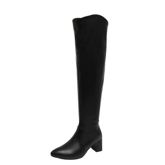 Ladies Versatile Round Toe Back Zipper Knee High Boots, Mid Heel Comfortable Fall Winter