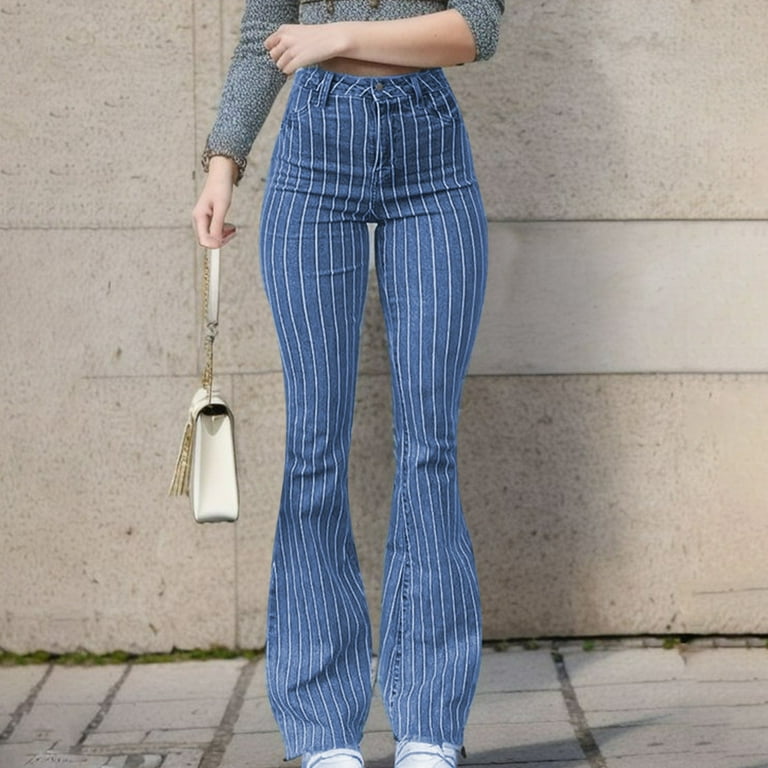 High waisted striped skinny jeans hot sale