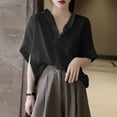 thumbnail image 1 of Ladies Vintage Shirt Loose Bat Sleeved French V Neck Shirt Short Sleeved Extra Long Sleeve T Shirt Women Formal Blouses Available Hooded Tunic Women Long Tunic Womens V Neck T Shirt Women V Neck Women, 1 of 4