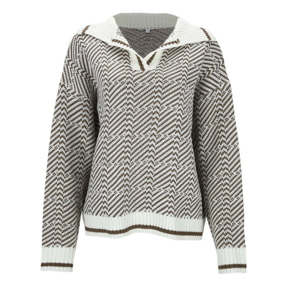 Ladies Vintage Striped Knit Pullover Sweater With Fall Winter Collar Retro Style Knitted For Women