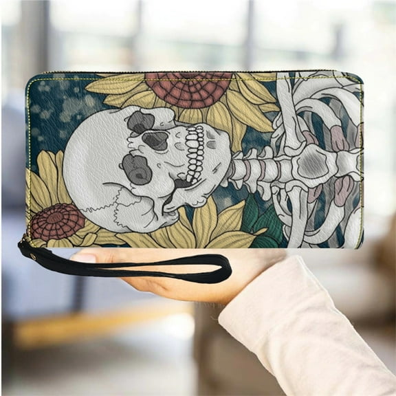 Ladies Wallet Leather Skull Women's Wallets with Zipper Multifunction Cardholder Slim Travel Girls Wristlets Passport Holders