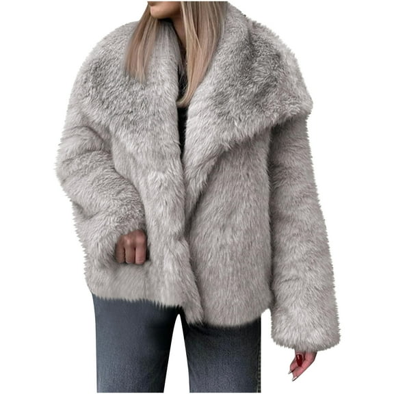 Ladies Warm Faux Fur Winter Coats for Women Winter Warm Faux Coat Warm Furry Faux Jacket Long Sleeve Outerwear Plus Size Coat Jackets for Womens