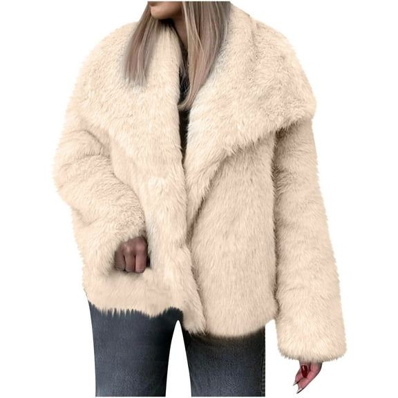 Ladies Warm Faux Fur Winter Coats for Women Winter Warm Faux Coat Warm Furry Faux Jacket Long Sleeve Outerwear Plus Size Coat Jackets for Womens