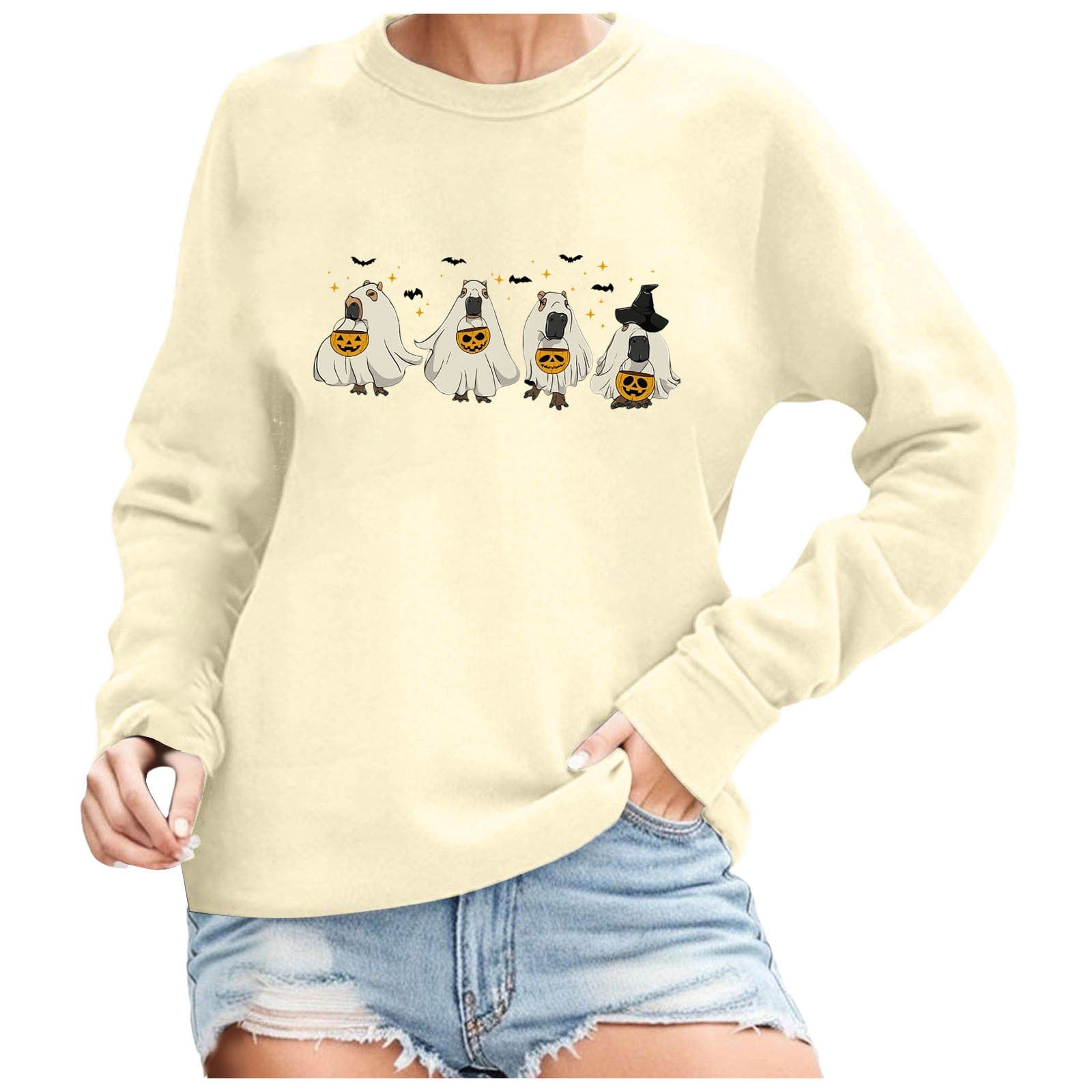 Ladies Warm Hoodies Ladies' Loose Top Cute Print Hoodie Womens Plain