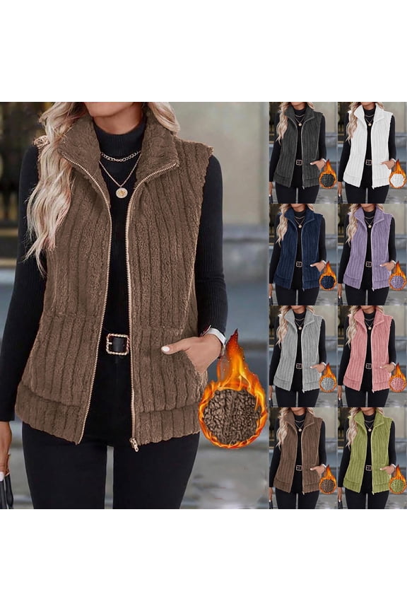 Ladies' Warm Sleeveless Jacket Top Blouse Outerwear, Casual Solid Color Vest Gilet, Thermal Lightweight Layering Piece for Women, Fall Winter Fashion Gift | CSEONE,Dark Gray XL