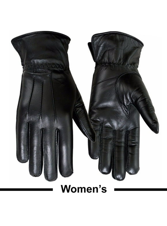 Ladies Warm Winter Gloves Dress Gloves Thermal Lining Geniune Leather (WOMEN BLACK, Large)