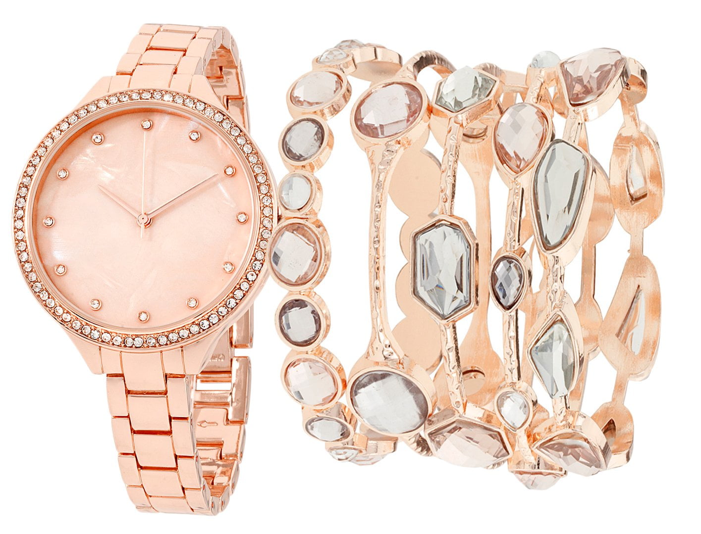 Women\'s Rose Gold Analog Quartz Classic Alloy Strap Crystal Bracelet Set Watch Geneva Womens Crystal Accent Rose Goldtone 2-pc. Watch Boxed  main image 4