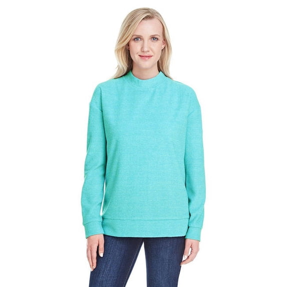 Ladies' Weekend French Terry Mock Neck Crew - TURQUOISE - L