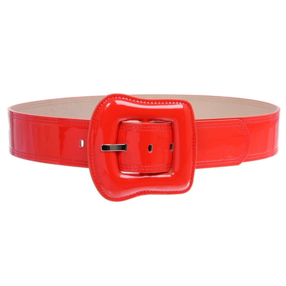 Women's 2" Wide High Waist Patent Belt with Bold Buckle