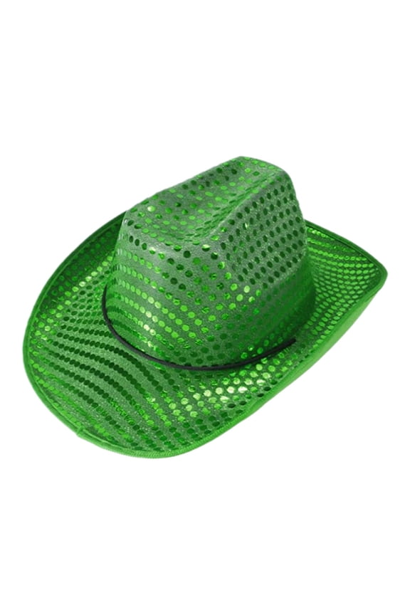 Ladies Western Cowboy Hat with Silver Edge and Lighted Brim for Fashionable Women Festival Accessory Eye-Catching Headwear Green