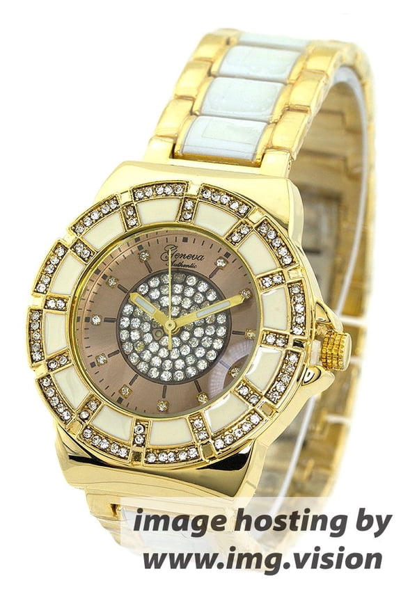 Ladies White and Gold Tone CZ Classic Clubbing Watch 37.5mm 12mm thick case.