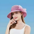 thumbnail image 1 of Ladies Wide Brim Organza Sun Hat, Summer Floral Pattern UV Protective Beach Hat Elegant Fashion Hat for Tea Party Travel Holiday Outdoor, Purple, 1 of 4